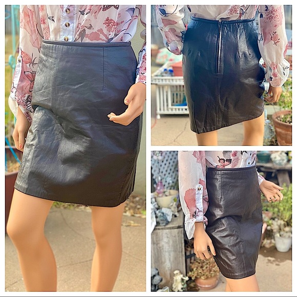 HUGO BUSCATI “MILANO” Brown Leather Pencil Mini Skirt - Picture 5 of 16